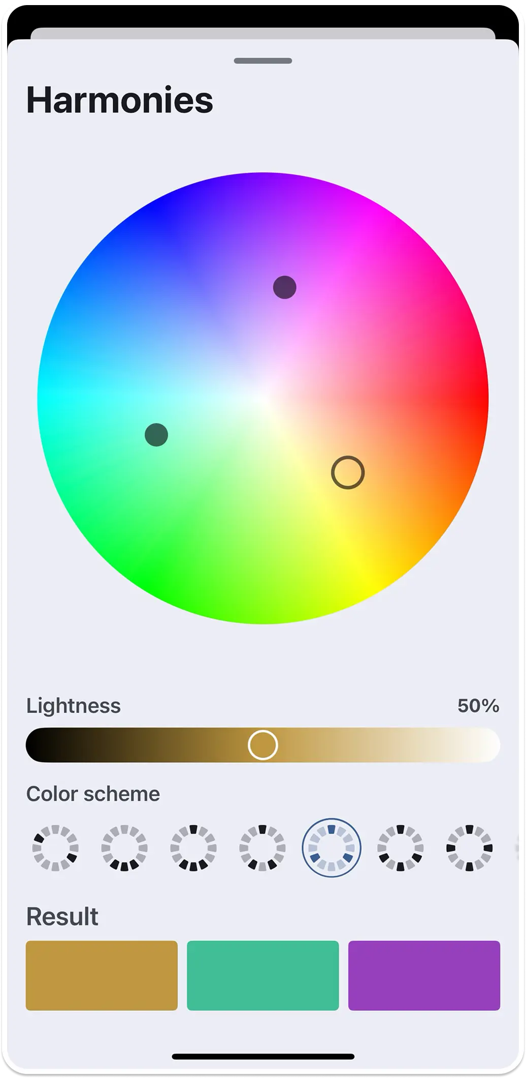 Color harmonies wheel